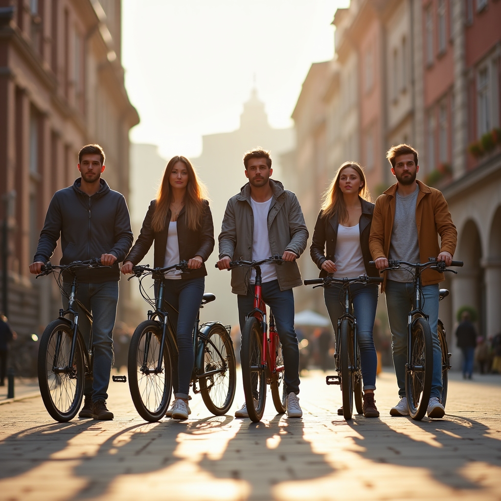 Kurs napraw roweru miejskiego w Poznaniu, uczestnicy przy swoich rowerach